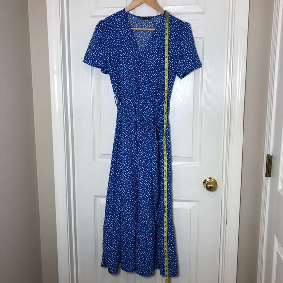 PRETTYGARDEN Floral Boho Short Sleeve V Neck Ruffle A-Line Wrap Maxi Dress M - Picture 14 of 15